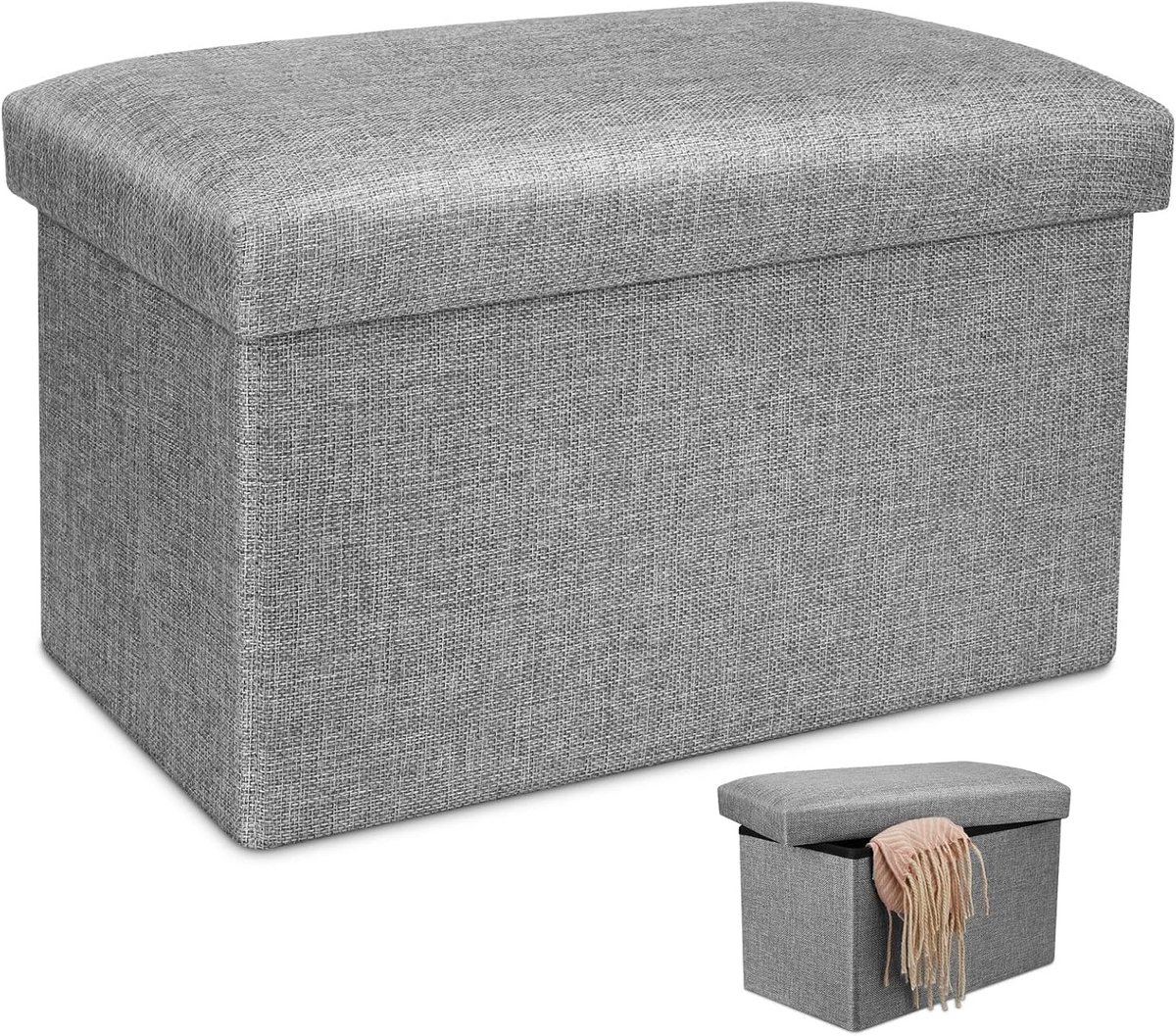 Opvouwbare Poef en Opbergdoos met Geheugenfunctie - 40 x 25 x 25 cm - Ideaal voor Woonkamer, Entree, Slaapkamer - Grijs