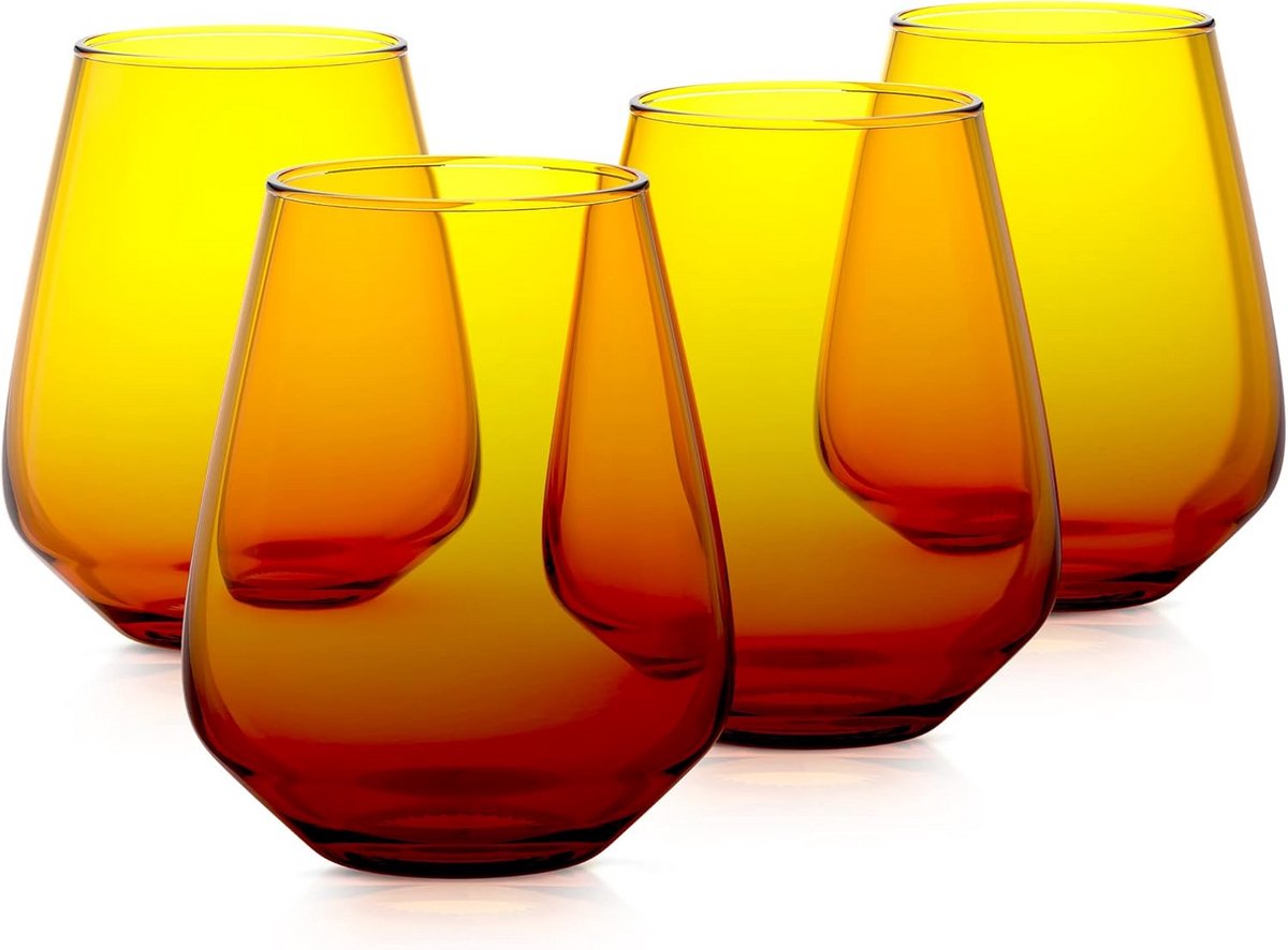 Set van 4 Stilloze Wijnglazen met Trendy Kleurverloop - Bruin - 425 ml Modern en Elegant