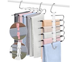Norhogo 2 stuks 5 etages multifunctionele broekhanger, roestvrij staal, intrekbare broekstandaard, inklapbare multifunctionele meerlaagse broekstandaard voor broeken, sjaals, jeans, kleding,