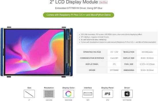 2 Inch LCD IPS Display Module voor Raspberry Pi Pico | bol