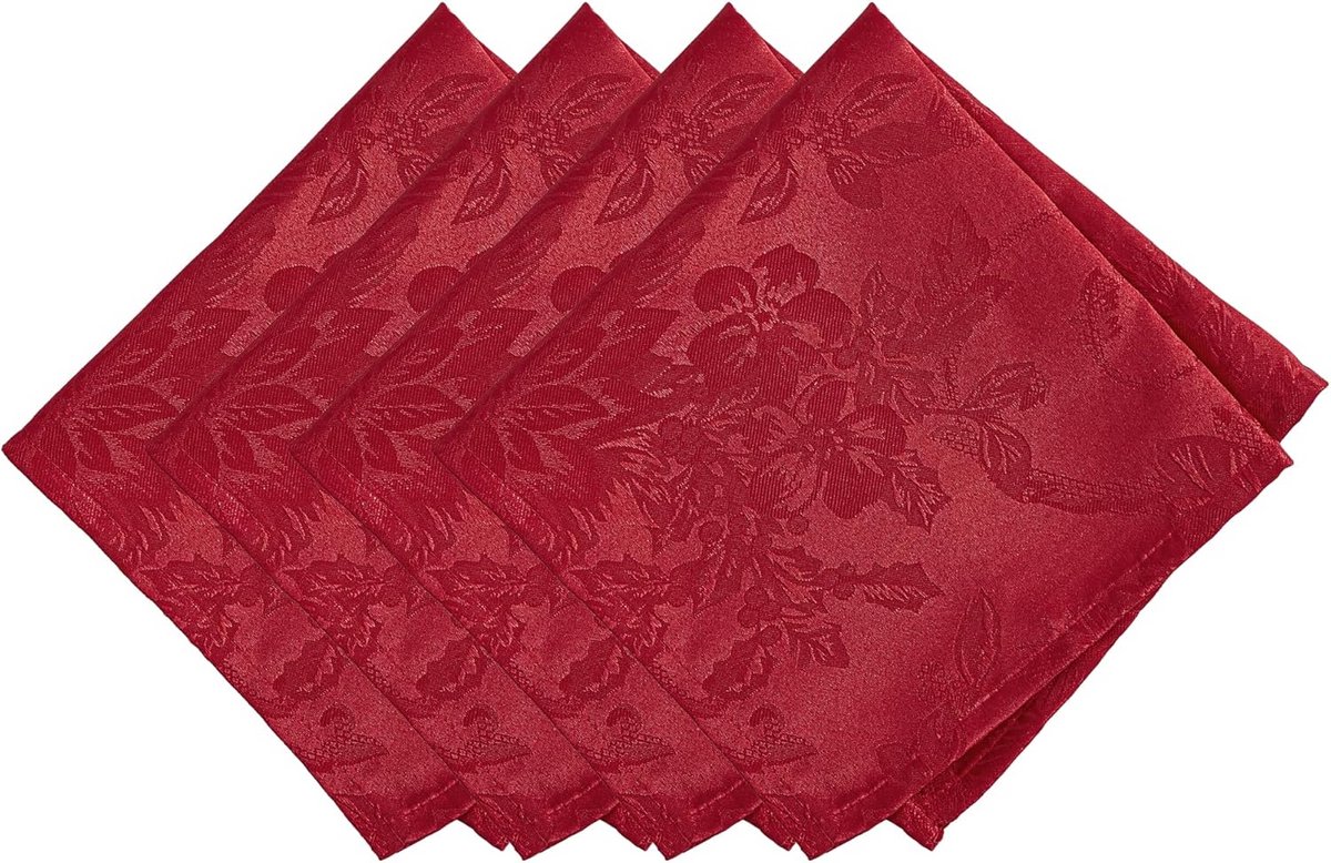 Set van 4 Jacquard Diner Servetten Rood Polyester Feestelijk Tafeltextiel 43 x 43 cm