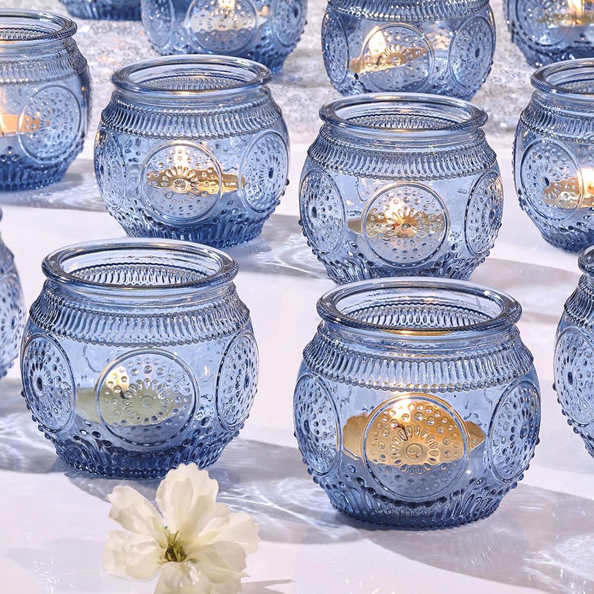 24 Stuks Blauwe Votief Kandelaars voor Feestdecoratie en Bruiloft