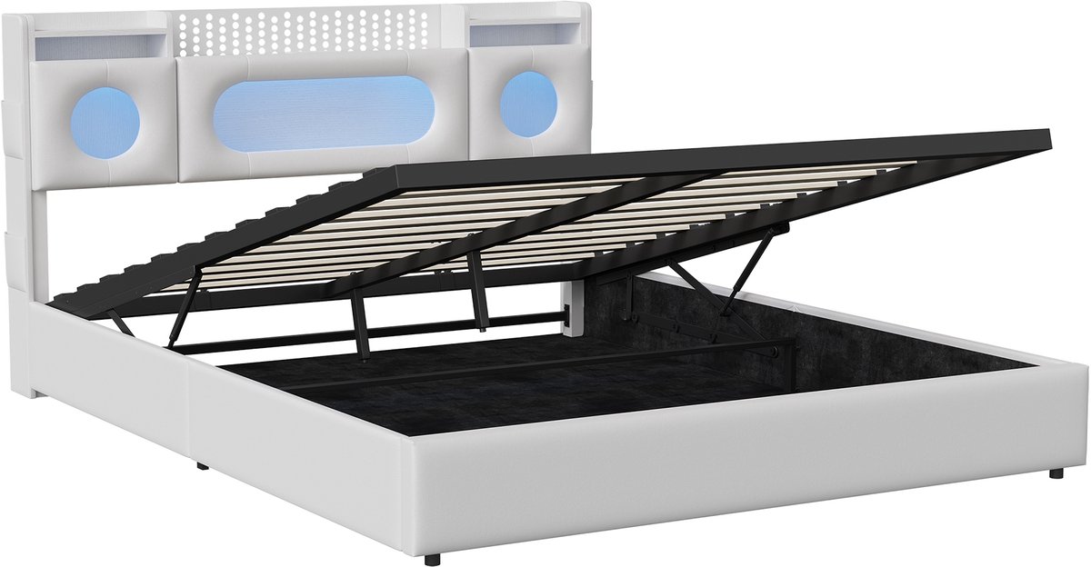 Opbergbed gaslift 140x200 cm met opbergruimte en verlichting - afbeelding 2