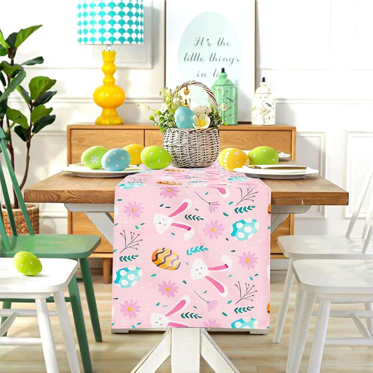 Linnenlook Tafelloper Pasen Decoratie 33x183 cm Roze Feesttafelkleed