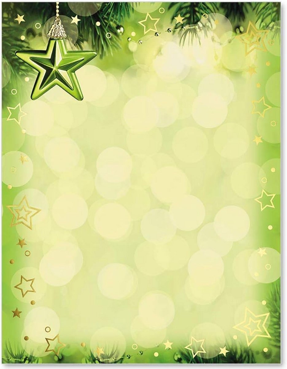 25 Vellen Kerst Briefpapier Groen met Gouden Folie Dennenboom Thema