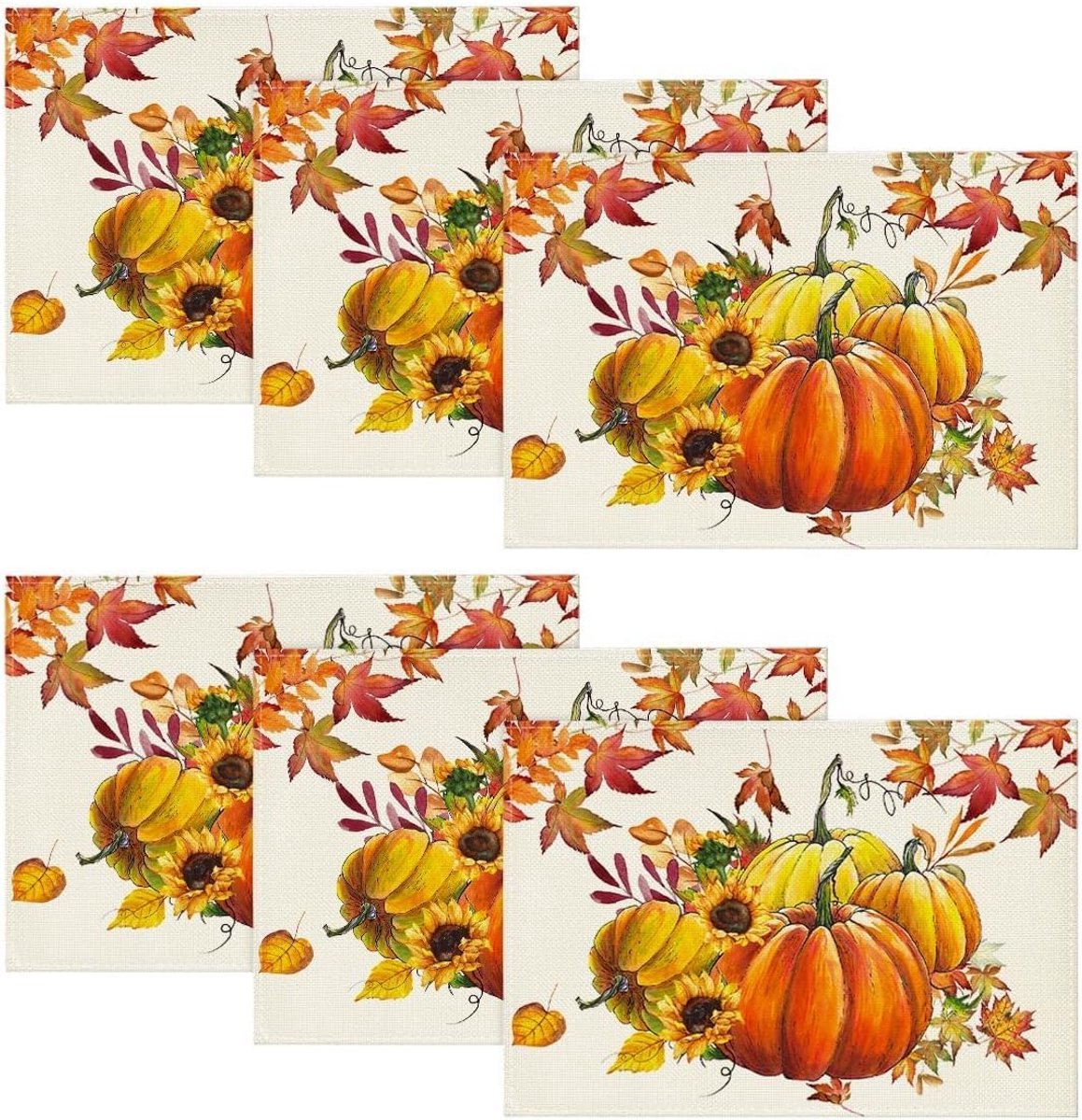 Herfst placemats set van 6 - wasbaar en antislip - 30 x 45 cm