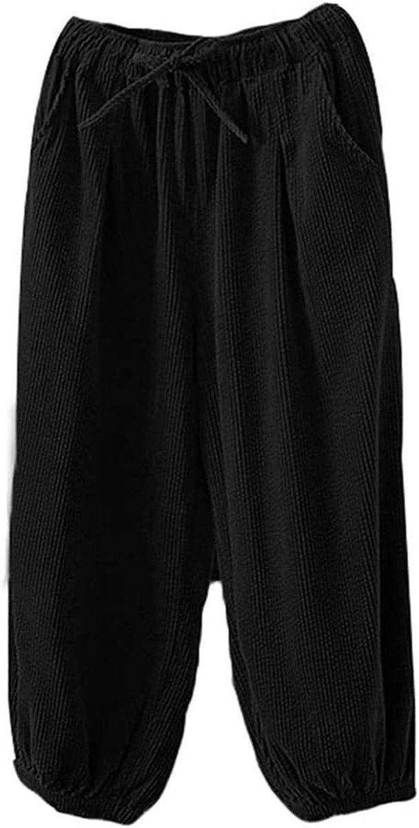 Dames corduroy broek met elastische taille en zakken - losse pasvorm, zwart, XXL