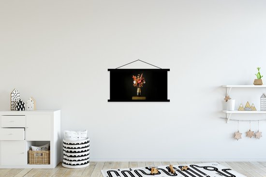 Posterhanger incl. Poster 90x45 cm - Schoolplaat - Exotisch - Boeket - Vaas - Goud - Textielposter - Zwarte latten