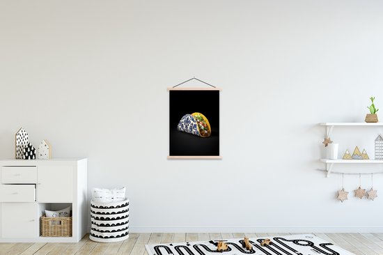 Support pour affiche avec affiche 60x80 cm - Affiche scolaire - Taco - Viande - Salade - Bleu de Delft - Motif - Affiche textile - Lattes vierges
