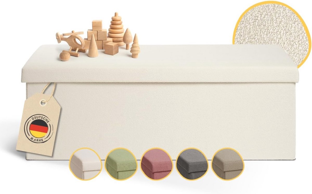 Sofa met opbergruimte - Opbergbank 110x38 cm - Opbergkruk - Comfortabele poef met opbergruimte - Kinderzitting met opbergfunctie - Beige