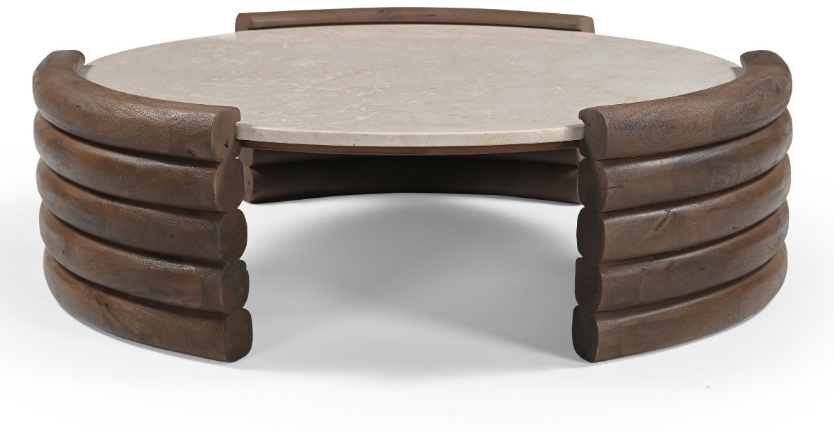 DÉJA Living Salontafel Tobo - Rond Donkerbruin/Marmer - 90x90x30cm