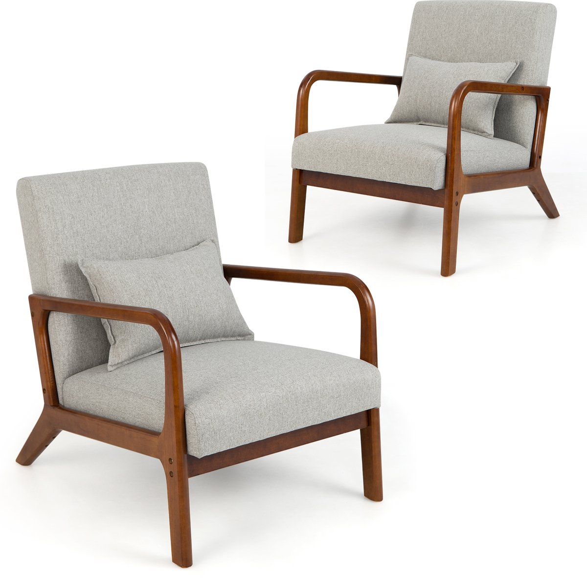 Costway Fauteuil woonkamer, loungestoel, gestoffeerd, moderne accentstoel van hout met armleuningen, enkele bank voor woonkamer, slaapkamer, 65 x 79 x 77 cm (grijs)