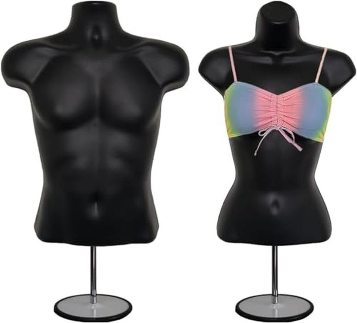 Zwart Mannelijke en Vrouwelijke Torso Mannequin met Verstelbare Stand