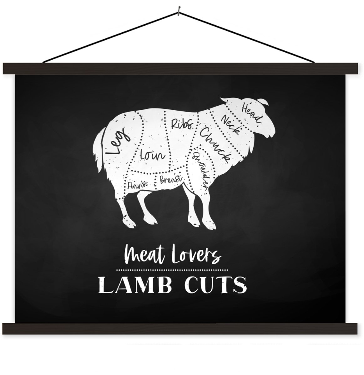 Posterhanger incl. Poster 150x113 cm - Schoolplaat - Schaap - Keuken - Slager - BBQ - Text
