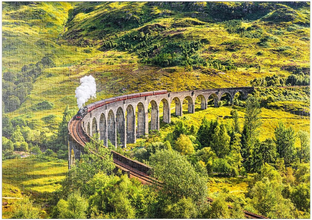 1000 Stukjes Puzzel: Glenfinnan Spoorwegviaduct en Jacobite Stoomtrein, Schotland