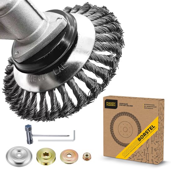 Foto: Handy harry universele onkruidborstel 20 cm voor bosmaaiers trimmers inclusief montageset gehard staal voegenborstel oppervlaktebehandeling roest vuil verwijderen