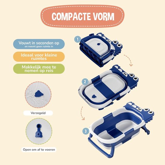 Opvouwbaar Babybadje met Badkussen en Thermometer - Inclusief Standaard, Geschikt vanaf Geboorte, Ideaal Cadeau, Blauw — afbeelding 4