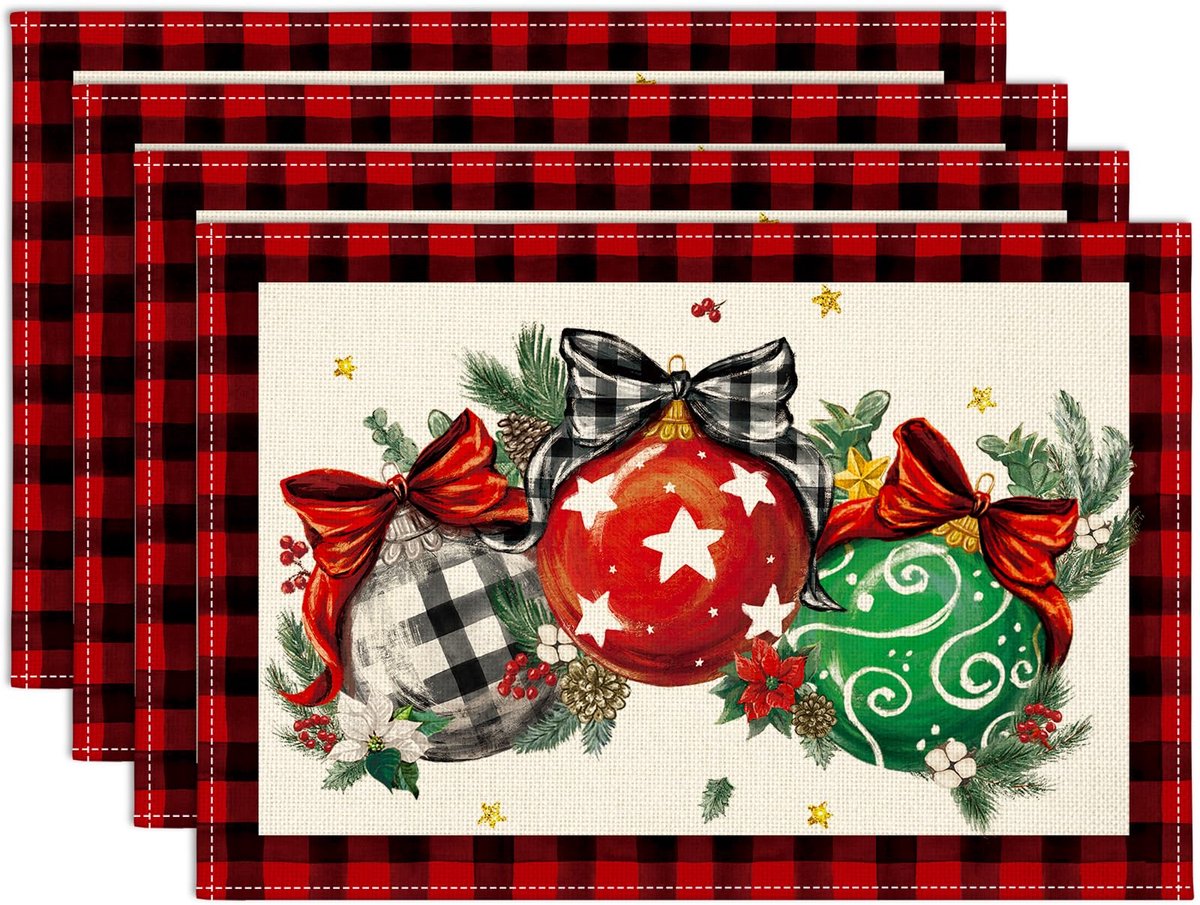 Unyqoos® Set van 4 Afwasbare Placemats in Kerstthema voor Eettafel en Keuken