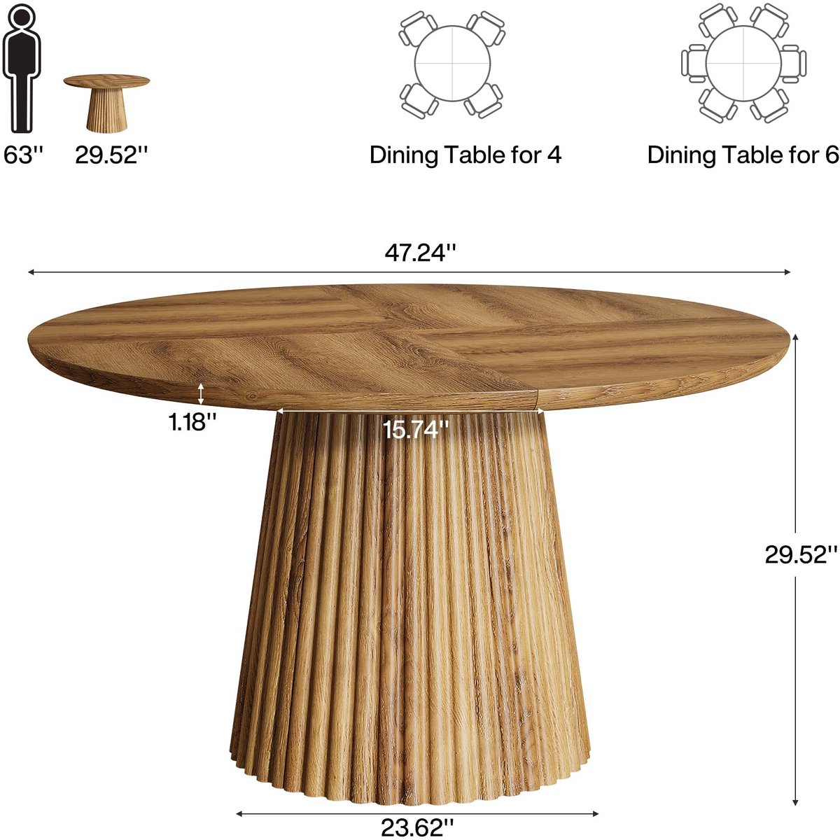 LITTLE Trees Boerderijstijl Eettafel - 120 X 76 X 120 cm - Ronde Houten Tafel - Voor Eetkamer, Keuken & Woonkamer - Bruin – foto 5