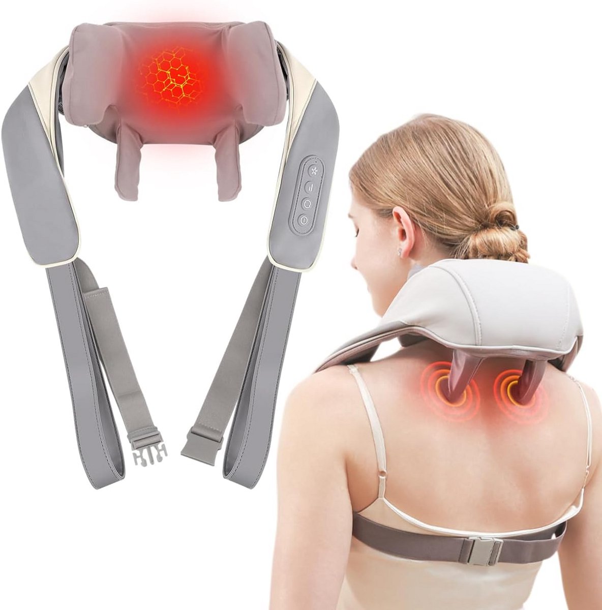 Draadloze Nek- en Schoudermassager met Warmtefunctie - Draagbaar & Oplaadbaar