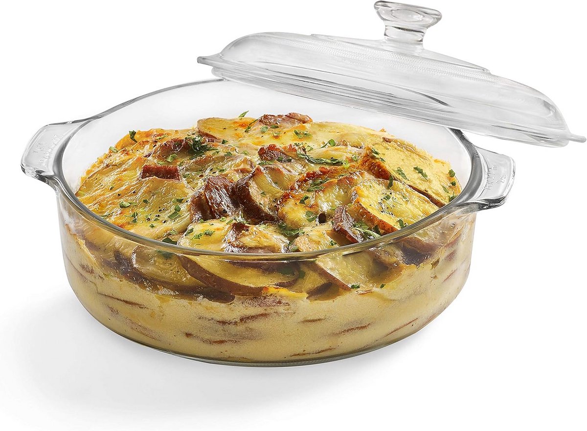 Glazen braadpan bakschotel met deksel, 2-kwart