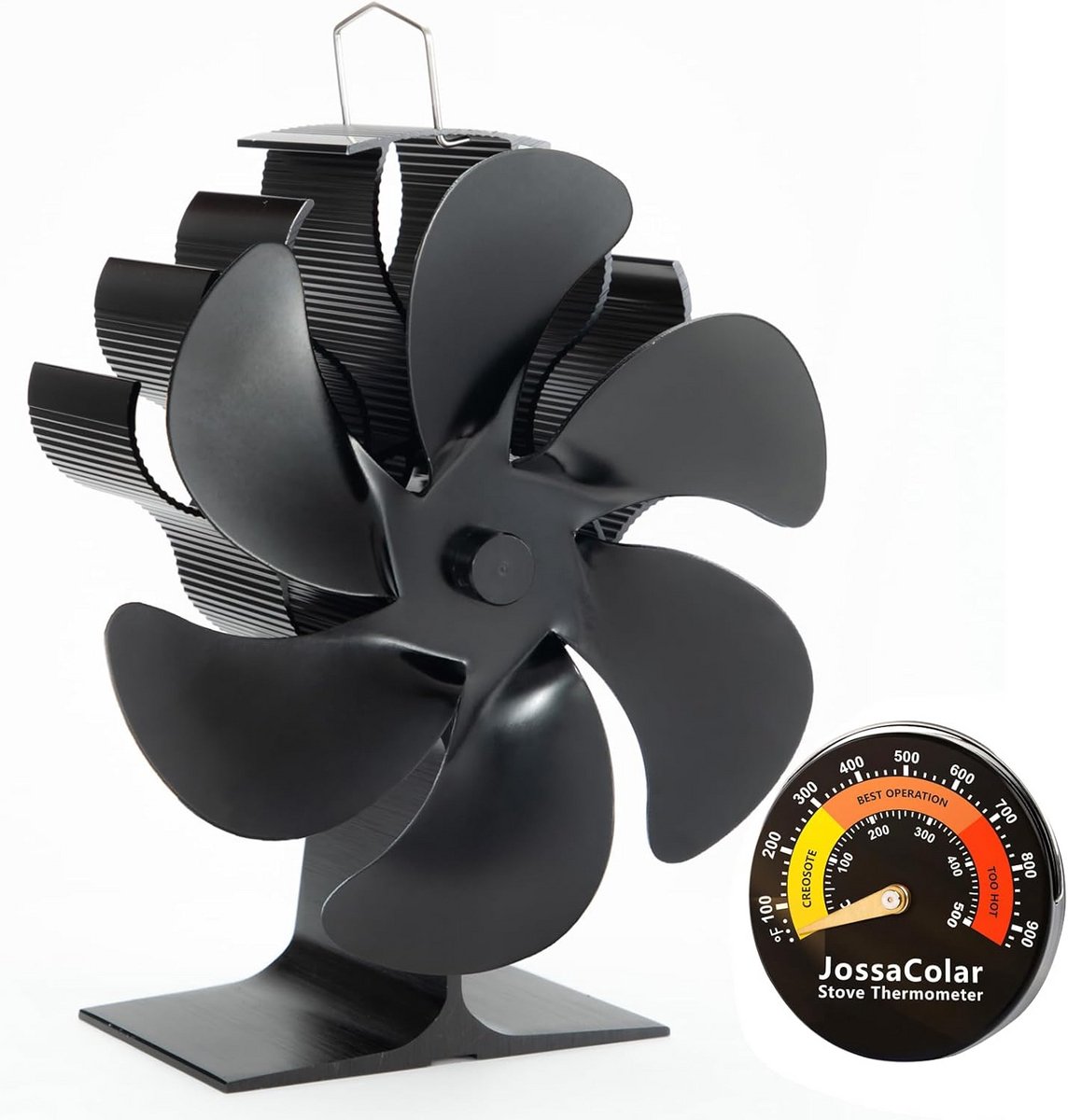 Warmte Aangedreven Kachel Ventilator met 6 Bladen en Magnetische Thermometer