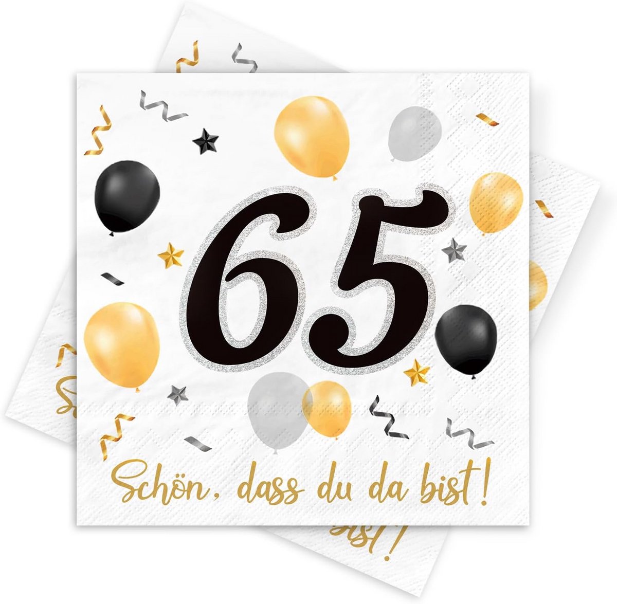 30 Stuks Servetten 65 Jaar - Goud en Zwart Voor Verjaardagsdecoratie