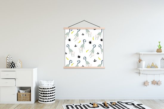 Porte-affiche avec affiche - Affiche scolaire - Jungle - Singe - Banane - 120x120 cm - lattes vierges