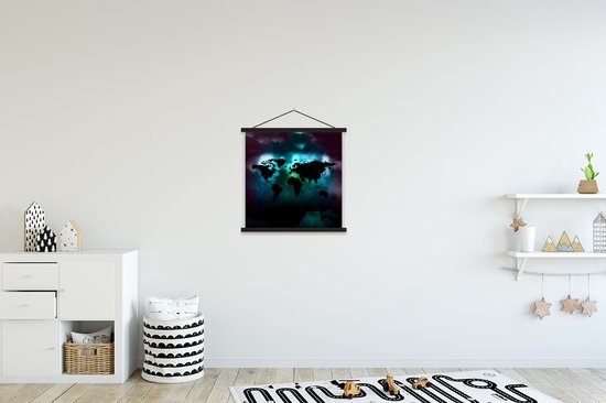 Affiche scolaire - Wereldkaart - Couleurs - Zwart - 40x40 cm - Lattes noires