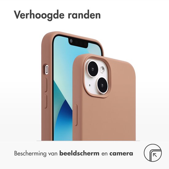 Accezz Case adapté pour iPhone 13 Mini Case Siliconen - Accezz Liquid Silicone Back Cover adapté pour MagSafe - marron clair