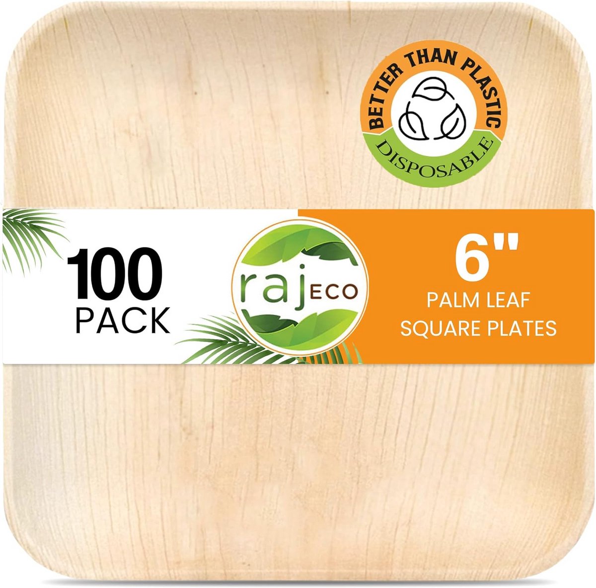 Set van 100 Vierkante Palmblad Borden - 15 cm Composteerbaar en Stevig Wegwerpservies