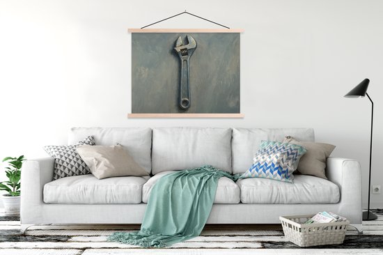 Posterhanger incl. Poster 120x90 cm - Schoolplaat - Moersleutel - Gereedschap - Verf - Textielposter - Blanke latten