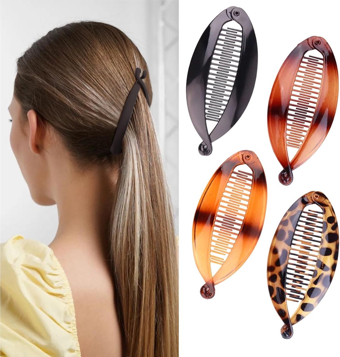 4 Stuks Banaan Clips Haaraccessoire voor Dames en Meisjes, 14 cm