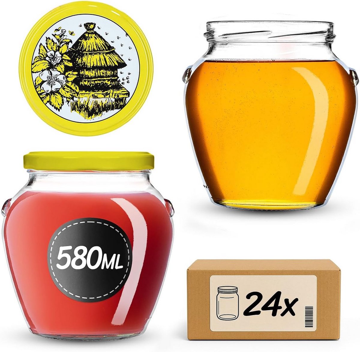 Set van 24 Inmaakpotten 580 ml met Schroefdeksel voor Honing en Groenten