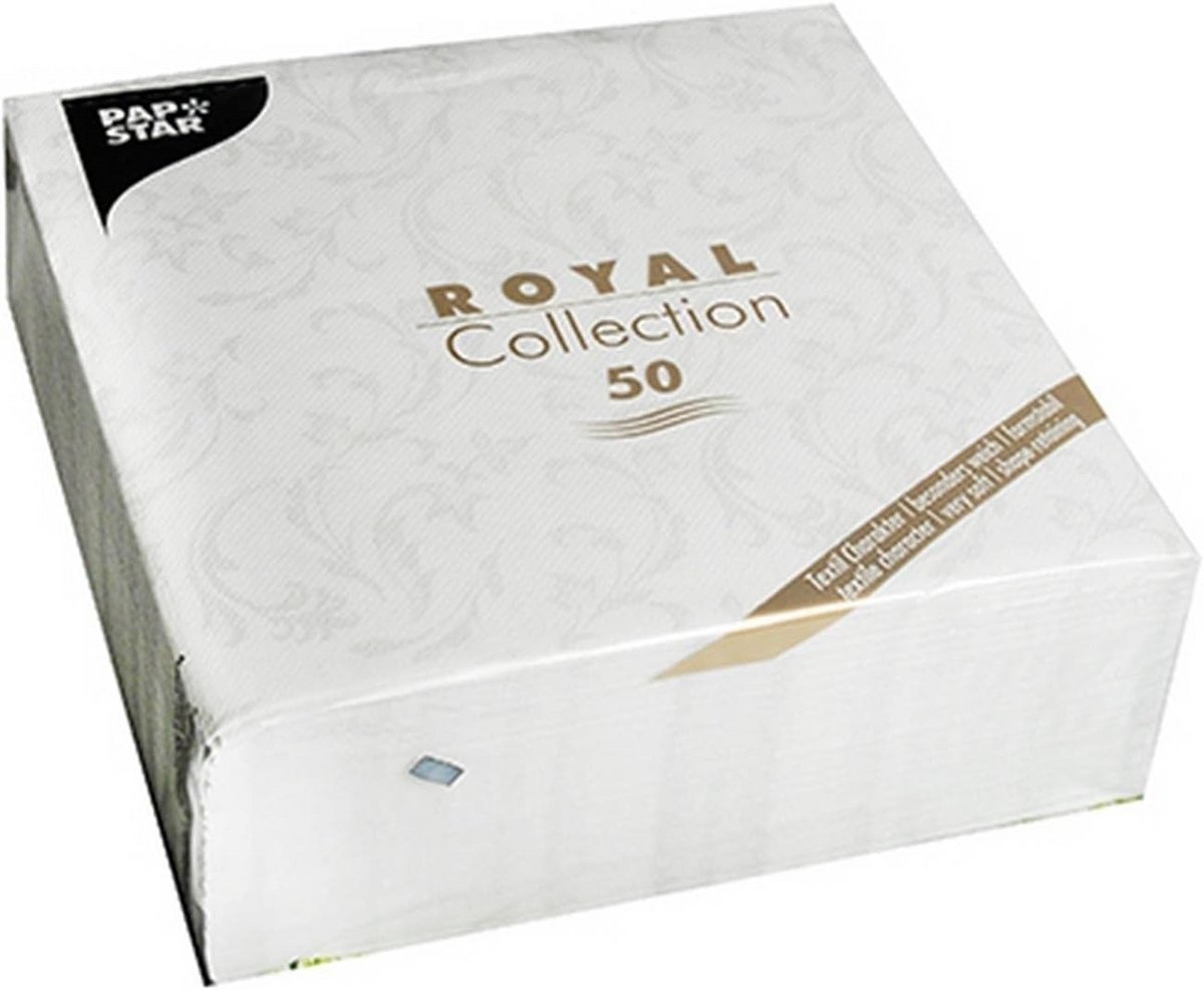 50 Luxe Witte Papieren Servetten 1/4 Vouw 40x40 cm Damastlook Tafeldecoratie