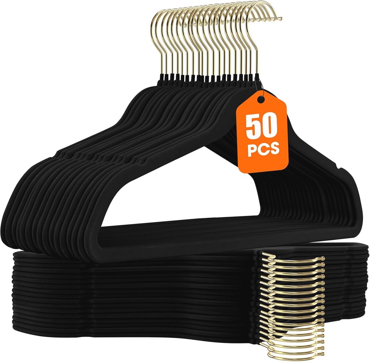 Zwarte fluwelen hangers - 50 stuks antislip en ruimtebesparend voor kleding