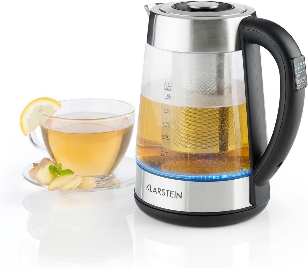 Waterkoker en Theemaker met Temperatuurregeling, 1.7L, RVS en Glas