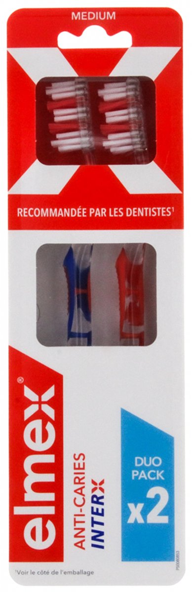 Elmex Anti-Caries InterX Tandenborstel Medium Duo Pack (Kleur : Oranje - Blauw)