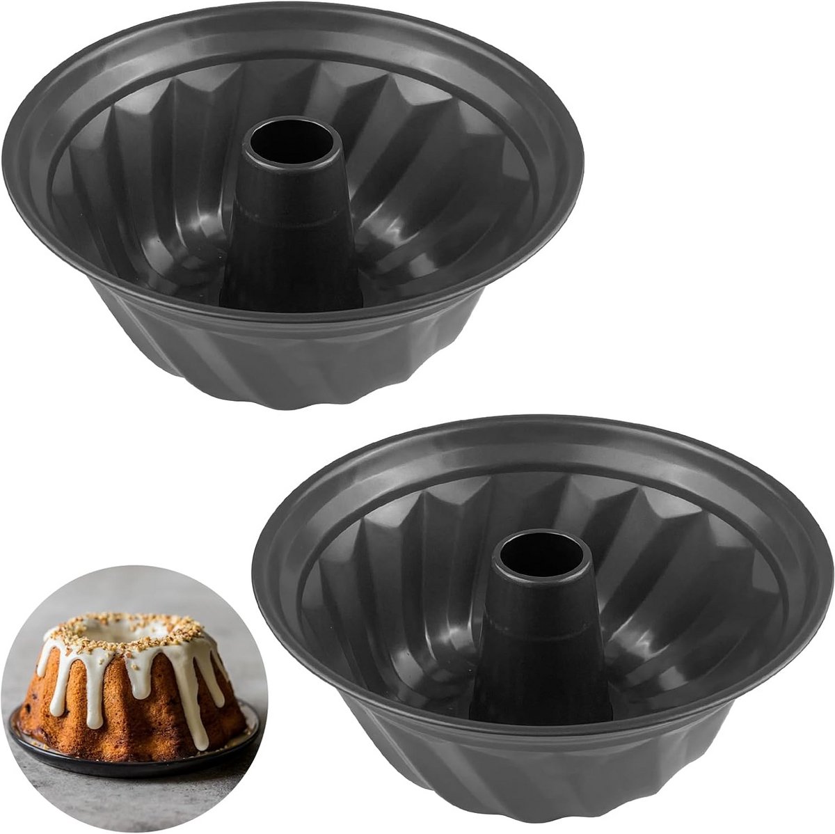 2x Tulbandvorm 24 cm - Ronde Bakvorm met Antiaanbaklaag - Koolstofstaal
