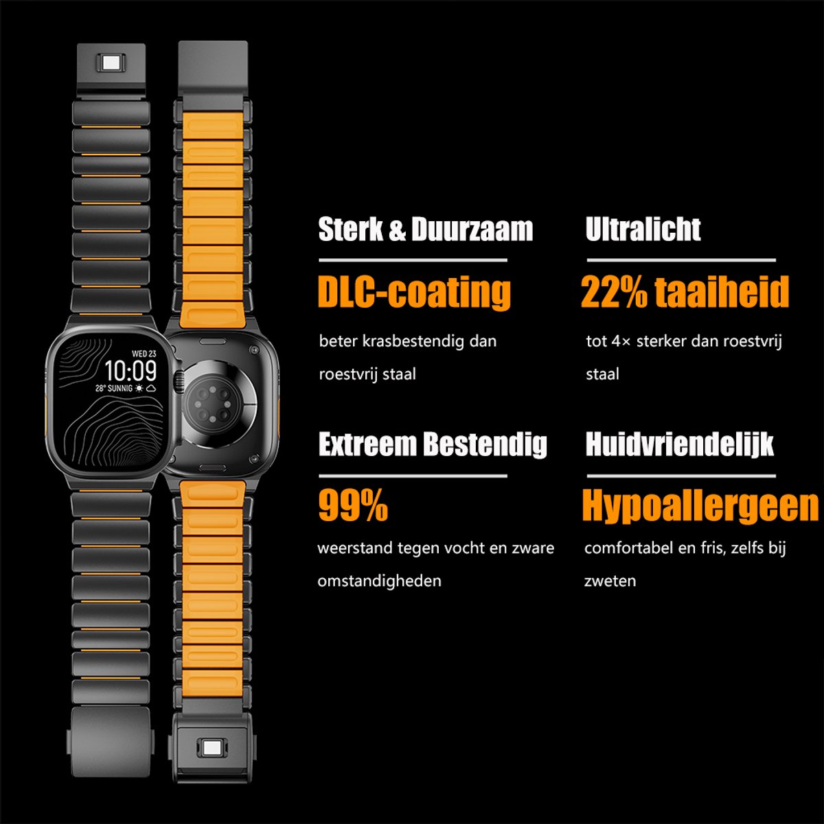 Stravo Premium Magnetisch Titanium Horlogeband met Siliconen Binnenlaag voor Apple Watch 46mm (Series 10/11) / 45mm (Series 7/8/9) / 44mm (Series 4/5/6/SE) / 49mm (Ultra 1/2/3) thumbnail 5