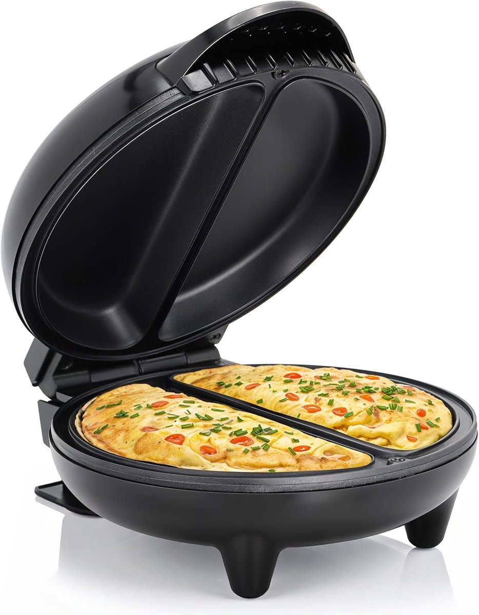 Antiaanbak Omeletmaker - Frittata-snackmaker voor 2 Individuele Omeletten 16,5 cm - 2-in-1 Keukenapparaat van Roestvrijstaal - Gebruiksvriendelijk en Vaatwasserbestendig - Voor Ontbijt Lunch en Snacks - Ideaal voor Thuis of Kantoor - Zwart