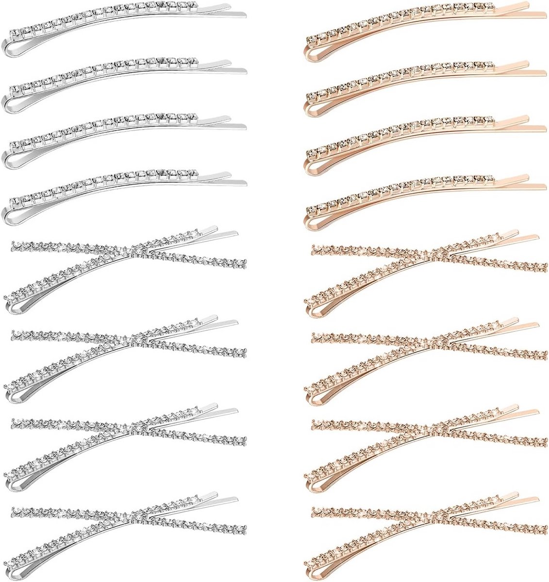 16 Stuks Strass Haarspeldjes Set - Zilver & Goud - Bruiloft & Feest Haaraccessoires