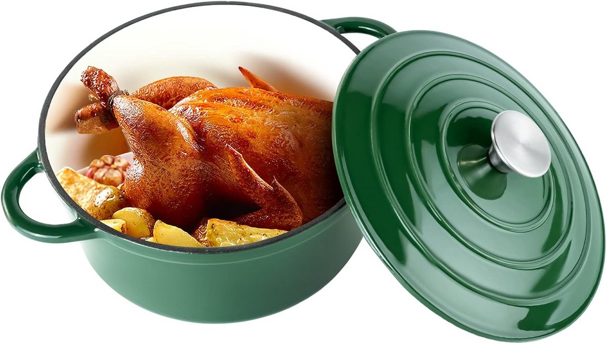 Gietijzeren Stoofpan 4.5L met Deksel - Emaille Braadpan voor Brood Bakken en Koken