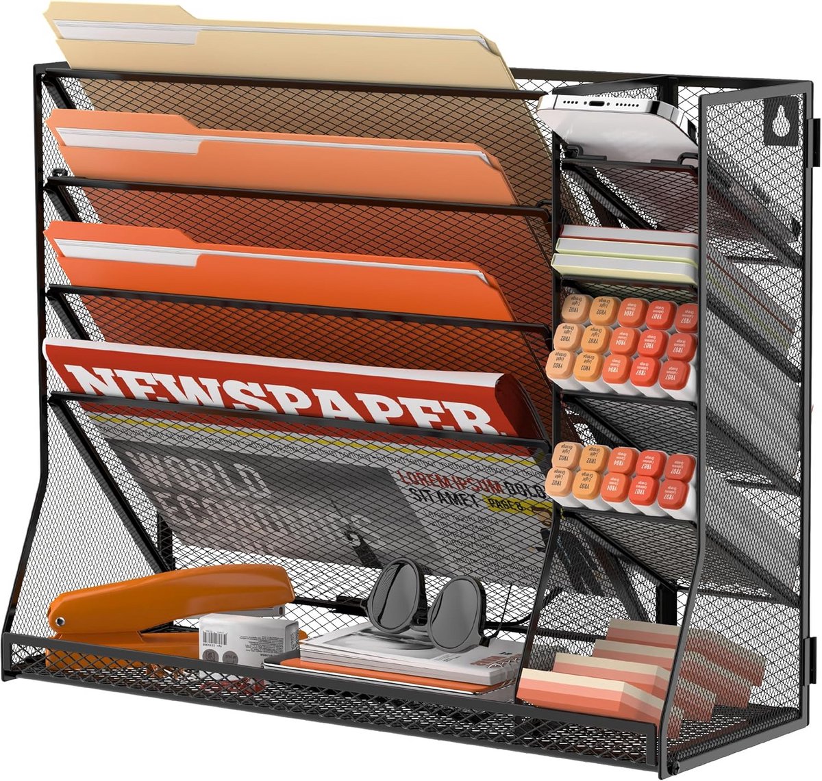 5-Laags Wandorganizer voor Documenten en Bureabulk met 4 Penhouders - Zwart