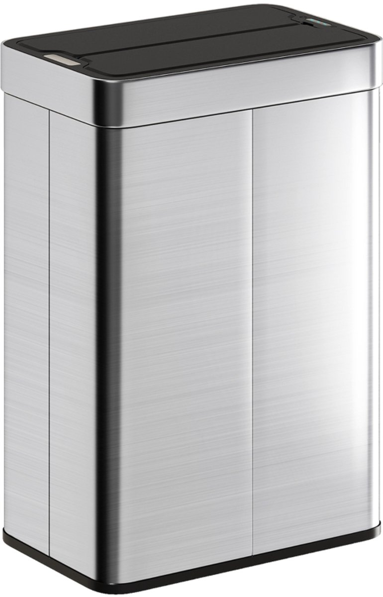 Sensor Afvalemmer - 55L - Vlinderdeksel Automatisch Openen - RVS - Zilver