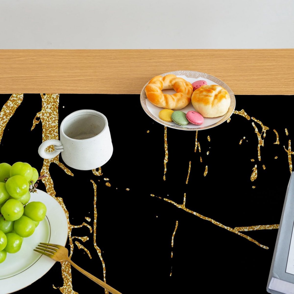 Marmer Tafelkleed Zwart en Goud Abstracte Textuur voor Keuken en Feestdecoratie
