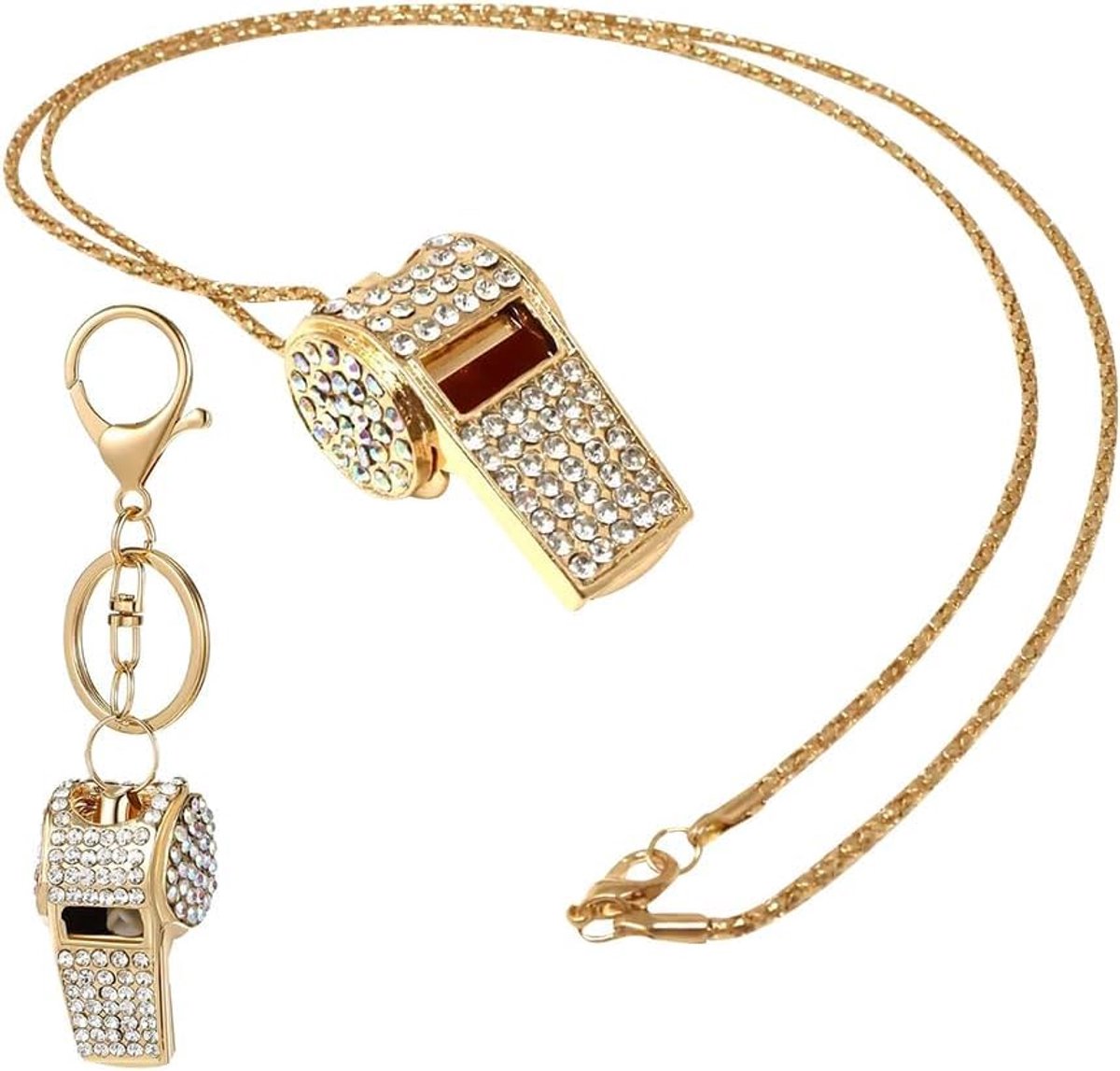 IMPERATORIS® Scheidsrechtersfluitje met sleutelhanger en ketting - Sport Fluitje - Met Koord - Voor Voetbal, Hockey en Training - Hard Geluid - Metalen - 2 Stuks - Goud