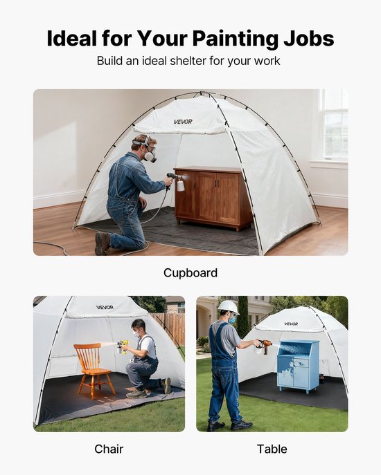 VEVOR Draagbare Spuitcabinetent (293x230x188 cm Werkoppervlak) Spuitcabinetent voor Spuitverven, Waterdichte Spuitcabine met Geïntegreerde Vloer en Oproldeur voor Kasten, Stoelen en Tafels van Merkloos — afbeelding 4