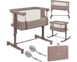 Lionelo Aurora 3in1 Co-sleeper - Babybedje tot 9 kg - Meegroeibed - 4 wielen met rem - Campingbedje – Verstelbare Hoogte – Ademend Gaas – Inclusief Matras & Transporttas – Afneembare Bekleding