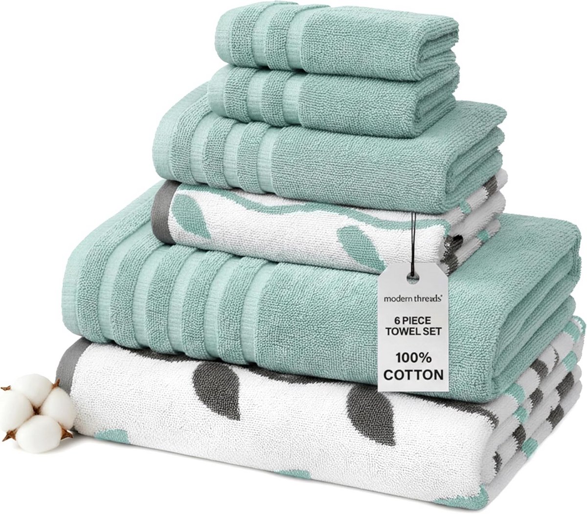 Set van 6 Garengeverfde Handdoeken - 100% Biologisch Katoen